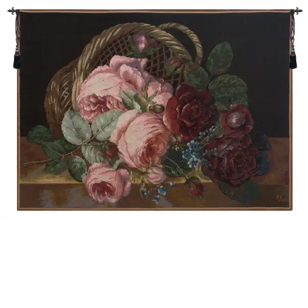 Silk Basket of Flowers Black French Tapestry