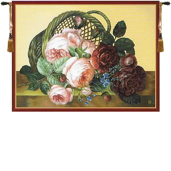 Silk Basket of Flowers Beige French Tapestry
