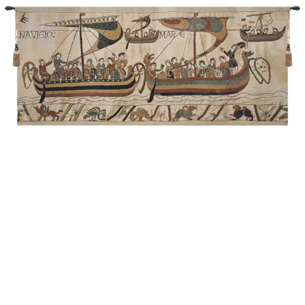 Bayeux Navigio Belgian Tapestry Wall Hanging - 32 in. x 14 in. Cotton/Viscose/Polyester by Charlotte Home Furnishings
