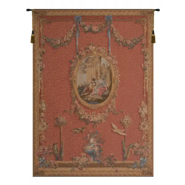 Medallion Serenade Rouge French Wall Tapestry - 44 in. x 58 in. Wool/cotton/others by Francois Boucher
