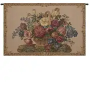 Flower Basket with Cream Chenille Background Italian Tapestry Wall Hanging