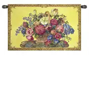 Flower Basket with Yellow Chenille Background Italian Tapestry Wall Hanging