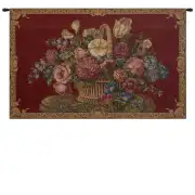 Flower Basket With Burgundy Chenille Background Italian Tapestry - 45 in. x 26 in. Cotton/Viscose/Polyester by Charlotte Home Furnishings