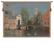 Brugges Riverside with Bridge French Tapestry