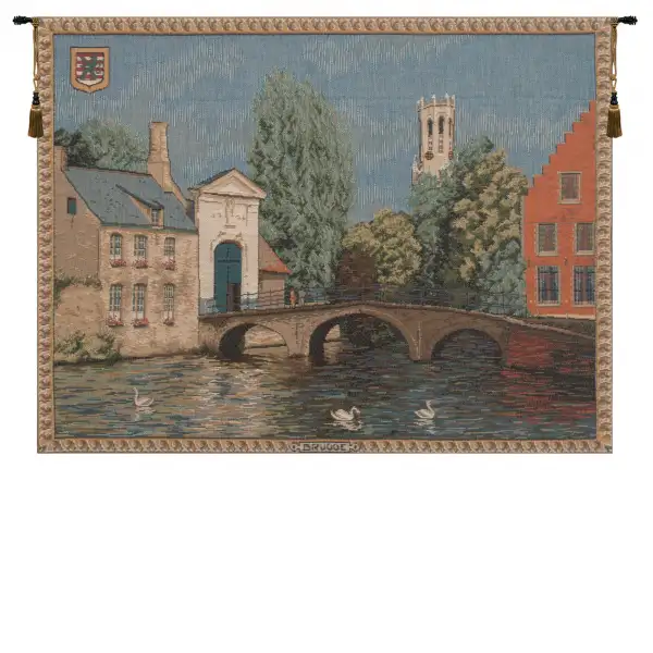 Brugges Riverside With Bridge French Wall Tapestry - 29 in. x 22 in. Cotton/Viscose/Polyester by Charlotte Home Furnishings