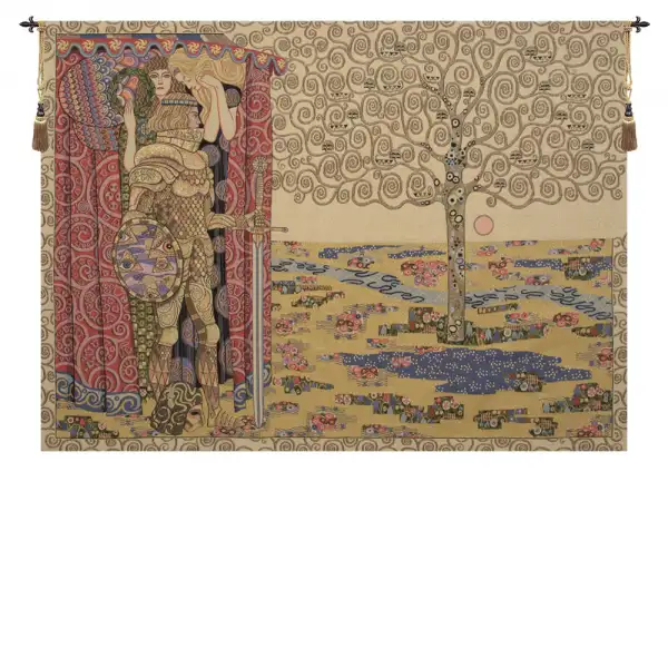 The Knight With The Tree Of Life Italian Tapestry - 52 in. x 36 in. Cotton/Viscose/Polyester by Gustav Klimt