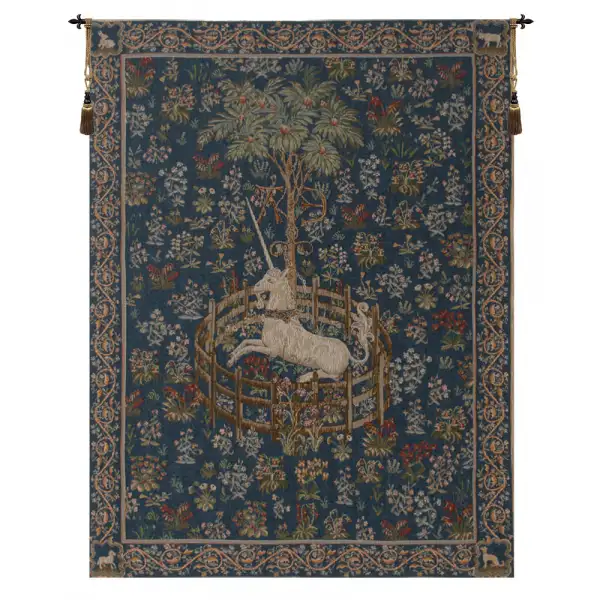 Licorne Captive Blue French Wall Tapestry - 34 in. x 44 in. Wool/cotton/others by Charlotte Home Furnishings