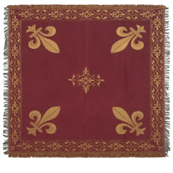 Fleur De Lys Red Belgian Throw - 58 in. x 58 in. Cotton by Charlotte Home Furnishings