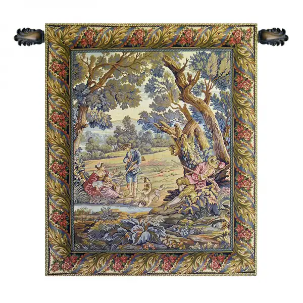 Hunters Resting Vertical Italian Wall Tapestry