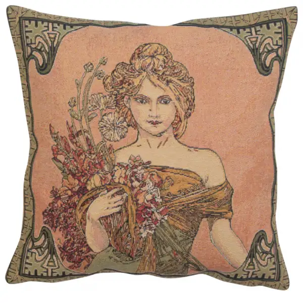 C Charlotte Home Furnishings Inc Mucha Spring I European Cushion Cover - 18 in. x 18 in. Cotton by Alphonse Mucha