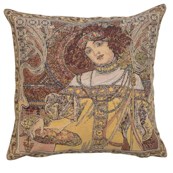 C Charlotte Home Furnishings Inc Mucha Autumn I European Cushion Cover - 18 in. x 18 in. Cotton by Alphonse Mucha