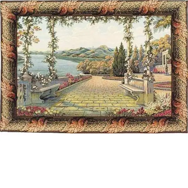 Terrace And Lake Italian Wall Tapestry - 58 in. x 37 in. Cotton/Viscose/Polyester by Charlotte Home Furnishings