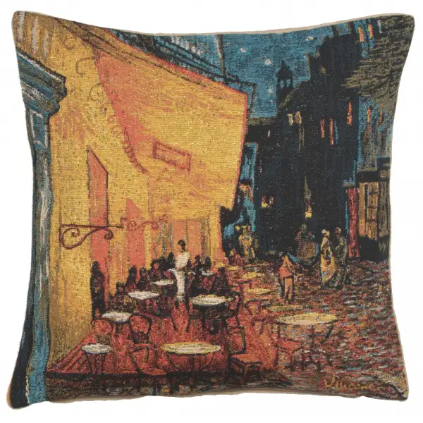 Cafe Terrace At Night Belgian Cushion Cover - 18 in. x 18 in. CottonLurex by Vincent Van Gogh