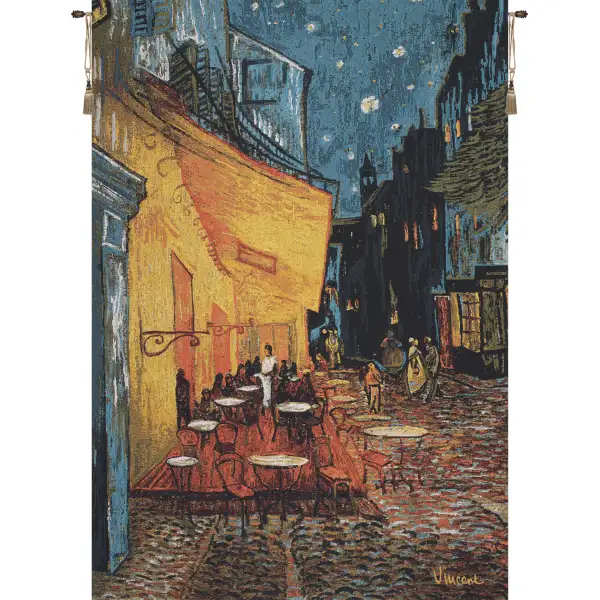 Cafe Terrace At Night By Van Gogh Belgian Tapestry Wall Hanging - 28 in. x 40 in. Cotton by Vincent Van Gogh