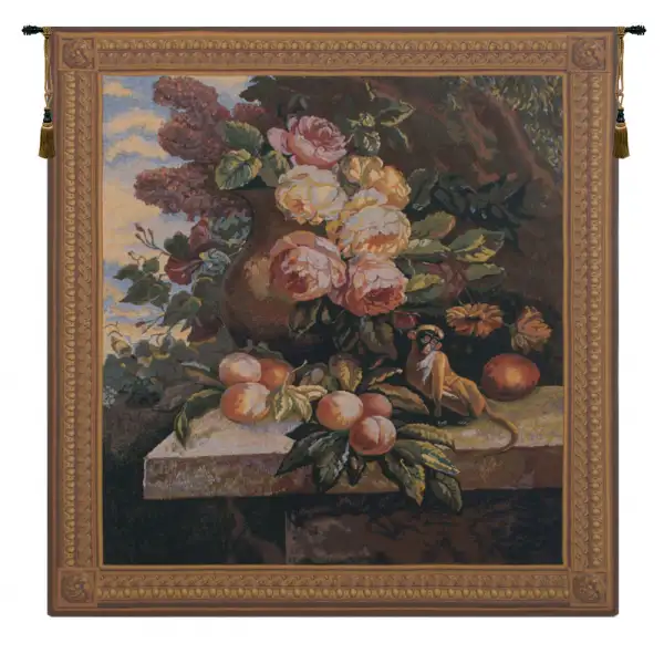 Monkey In Still Life II Belgian Tapestry Wall Hanging