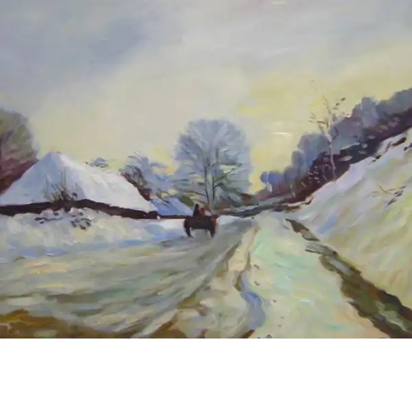 Cart and Road Under Snow Canvas Oil Painting