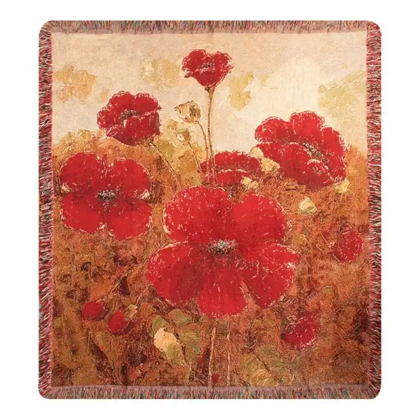 Garden Red Poppies Tapestry Throw