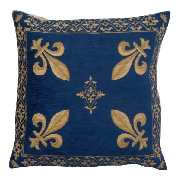 Fleur De Lys Blue III Belgian Cushion Cover - 18 in. x 18 in. SoftCottonChenille by Charlotte Home Furnishings