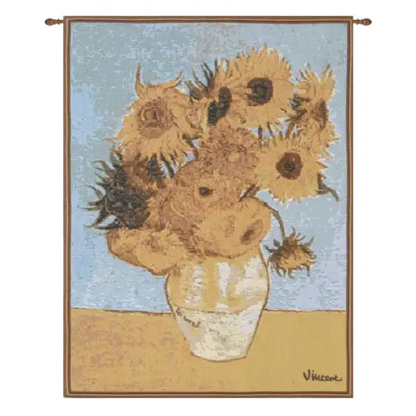 Van Gogh Sunflowers French Wall Tapestry - 18 in. x 25 in. Cotton/Viscose/Polyester by Vincent Van Gogh