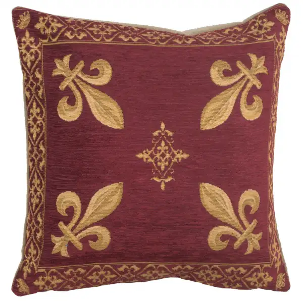 Fleur De Lys Red II Belgian Cushion Cover - 18 in. x 18 in. SoftCottonChenille by Charlotte Home Furnishings