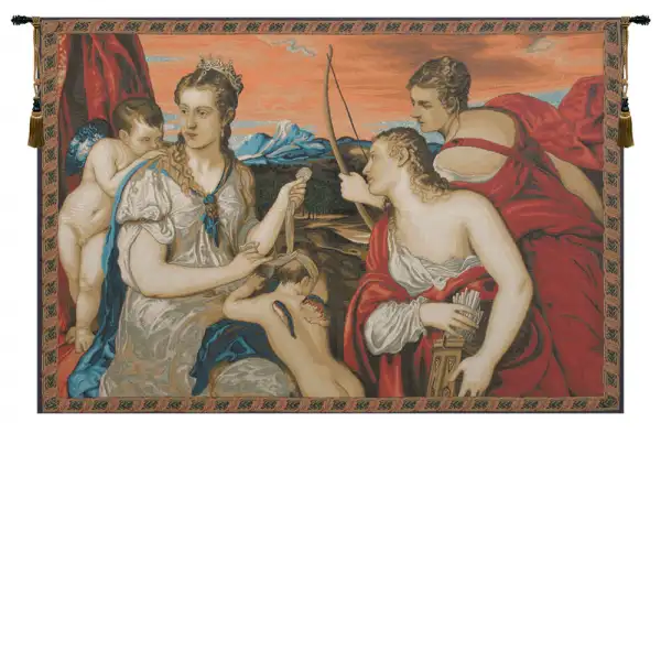 Venus Blindfolds Cupid Italian Tapestry - 77 in. x 53 in. Cotton/Viscose/Polyester by Tiziano Vecellion
