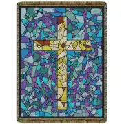 Stained Glass Cross  Tapestry Afghan Throw