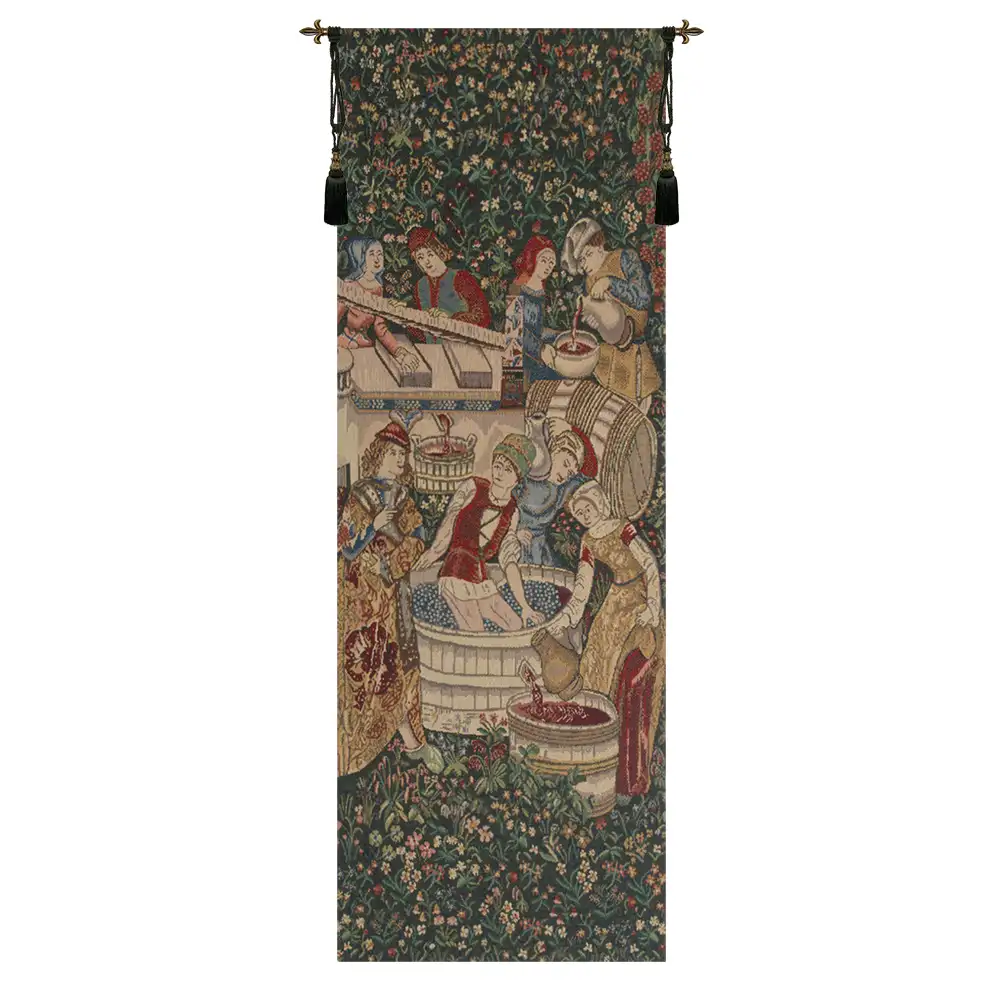 Vendage Portiere, Left Side Large Wine Making Woven Belgian Tapestry 69x26 inch