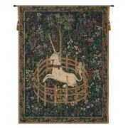 Unicorn In Captivity II (With Border) Belgian Wall Tapestry