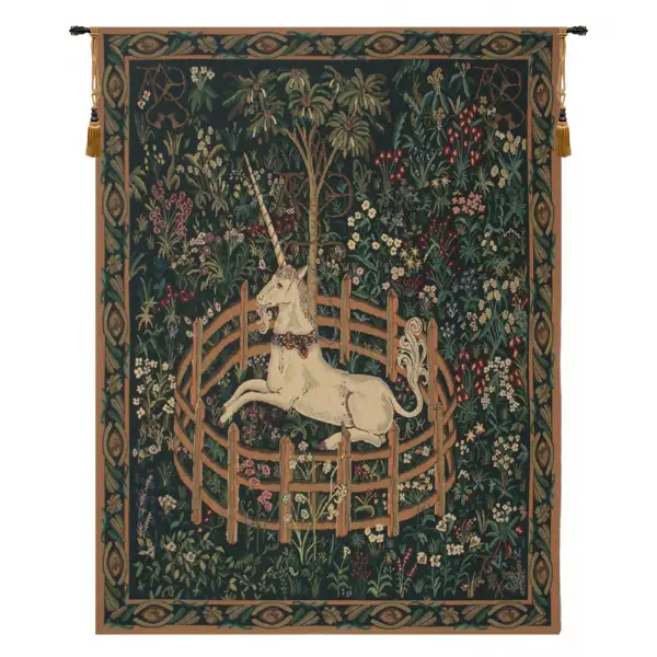 Unicorn In Captivity II (With Border) Belgian Tapestry