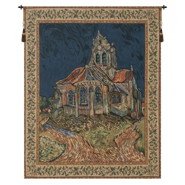 Church Of Auvers Belgian Tapestry - 33 in. x 40 in. Cotton/Viscose/Polyester by Vincent Van Gogh