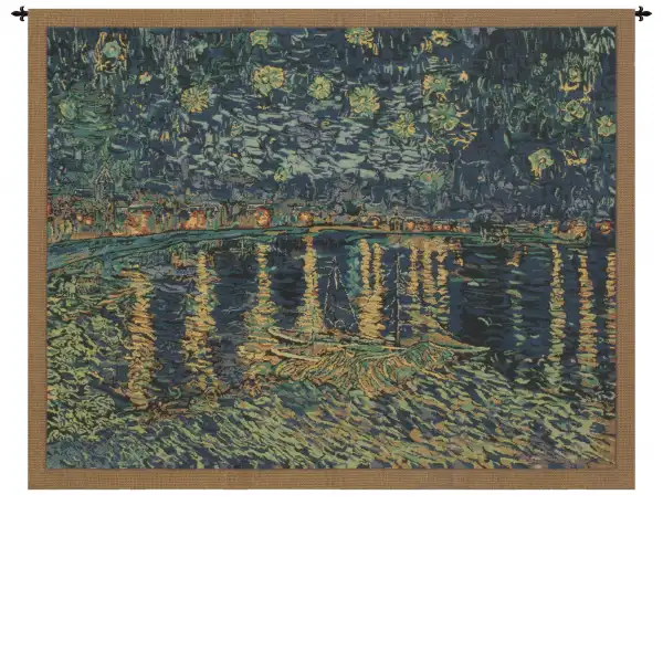 Van Gogh's Starry Night Over The Rhone Belgian Tapestry - 40 in. x 33 in. Cotton/Viscose/Polyester by Vincent Van Gogh