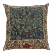 Tree of Life Belgian Woven Cushion Cover - 16 x 16" Hand Finished Square Pillow for Living Room - William Morris Accent Pillow Cover for Sofa Bed Couch - Cushion Cover for Indoor Use