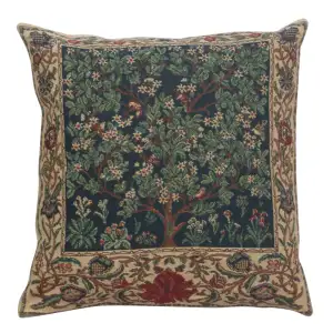 Green Tree Belgian Tapestry Pillow Cover 16x16 inch Cotton Jacquard Woven Cushion Cover