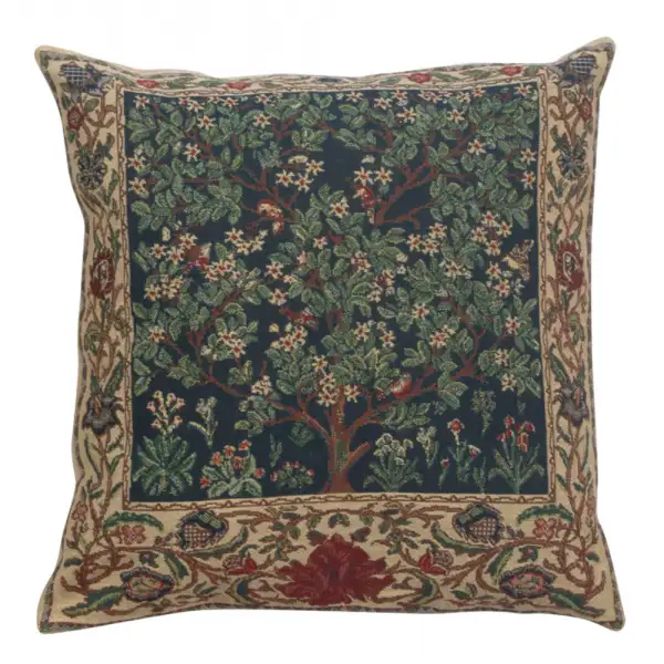 Tree of Life Belgian Woven Cushion Cover - 16 x 16" Hand Finished Square Pillow for Living Room - William Morris Accent Pillow Cover for Sofa Bed Couch - Cushion Cover for Indoor Use