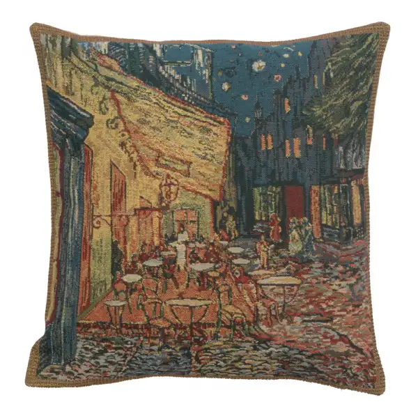 C Charlotte Home Furnishings Inc Van Gogh's Terrace European Cushion Cover | Decorative Cushion Case with Cotton Polyester & Viscose | 16x16 Inch Cushion Cover for Living Room | by Vincent Van Gogh