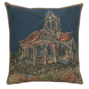 C Charlotte Home Furnishings Inc The Church of Auvers European Cushion Cover | Decorative Cushion Case with Cotton Polyester & Viscose | 16x16 Inch Cushion Cover for Living Room | by Vincent Van Gogh