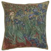 The Iris I Belgian Woven Cushion Cover - 16x16" Handmade Square Pillow for Living Room - Floral Tapestry Cushion for Indoor - Vincent Van Gogh Accent Pillow Cover - Cushion Cover for Sofa Bed & Couch