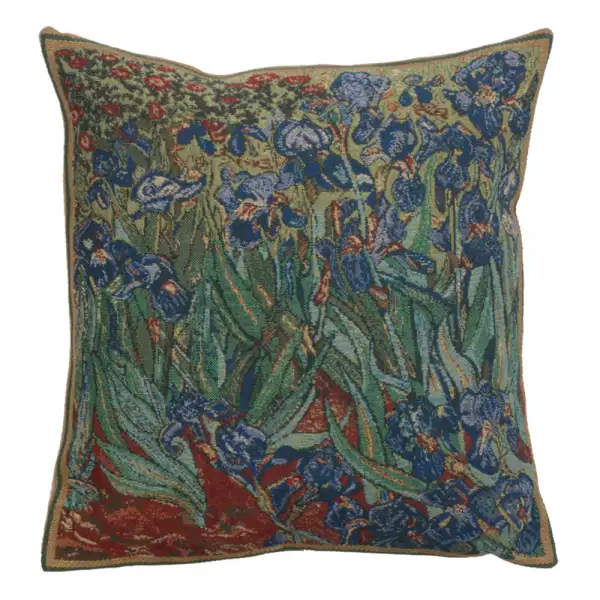 The Iris II Belgian Woven Cushion Cover - 16x16" Handmade Square Pillow for Living Room - Floral Tapestry Cushion for Indoor - Vincent Van Gogh Accent Pillow Cover - Cushion Cover for Sofa Bed & Couch