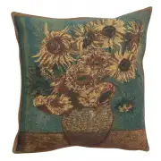 Sunflowers Yellow Belgian Cushion Cover - 16x16" Handmade Square Pillow for Living Room - Floral Tapestry Cushion for Indoor - Vincent Van Gogh Accent Pillow Cover - Cushion Cover for Sofa Bed & Couch