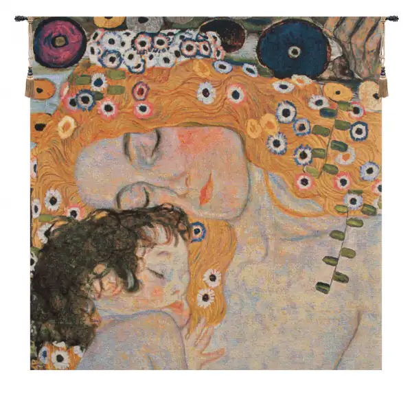 Mother And Child Belgian Tapestry Wall Hanging - 18 in. x 18 in. Cotton/Acrylic/Wool/Polyester by Gustav Klimt