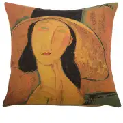 Jeanne Hebuterne In A Large Hat I Belgian Cushion Cover - 18 in. x 18 in. Cotton by Almedo Modigliani