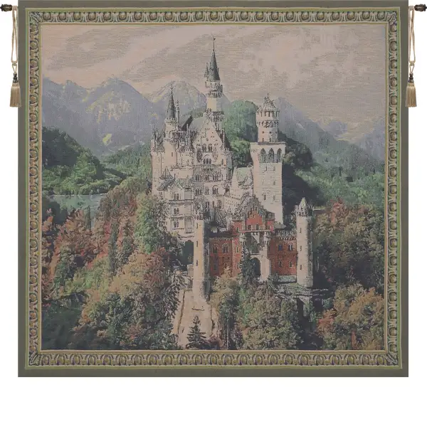 Neuschwanstein Castle Grey Belgian Tapestry Wall Hanging