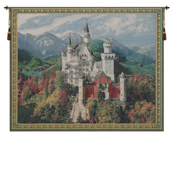 Neuschwanstein Castle Blue Belgian Tapestry Wall Hanging