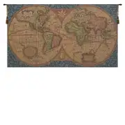 Old Map Of The World Blue European Tapestries - 45 in. x 25 in. Cotton/Polyester/Viscose by Charlotte Home Furnishings