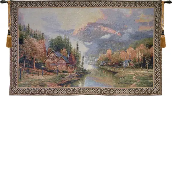 Misty Mountain Cabins Tapestry Wall Art