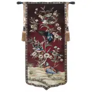 Wild Birds And Flowers Left Wall Tapestry - 16 in. x 37 in. Cotton/Viscose/Polyester by Charlotte Home Furnishings