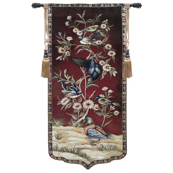 Wild Birds And Flowers Left Wall Tapestry - 16 in. x 37 in. Cotton/Viscose/Polyester by Charlotte Home Furnishings