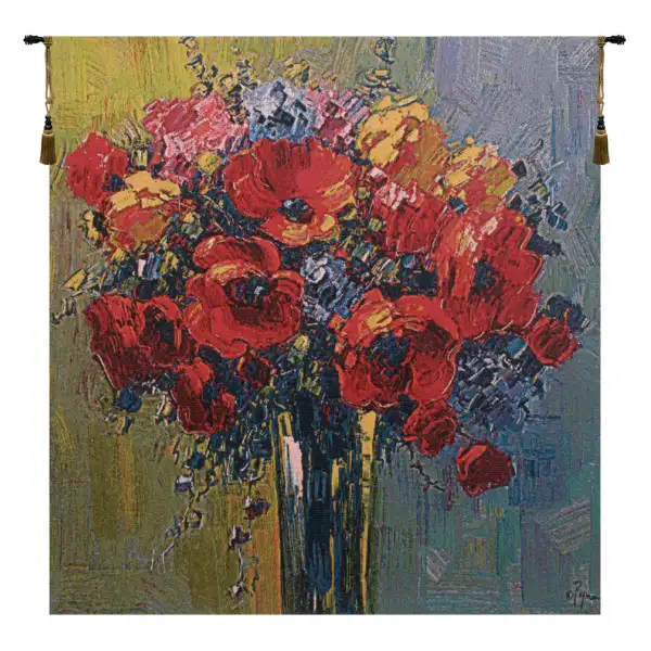 Coquilicots By Pejman Belgian Tapestry Wall Hanging - 38 in. x 38 in. Cotton/Viscose/Polyester by Robert Pejman