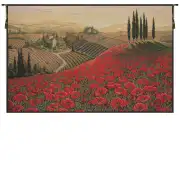 Tuscan Poppy Landscape Italian Tapestry - 54 in. x 37 in. Cotton/Viscose/Polyester by Alberto Passini