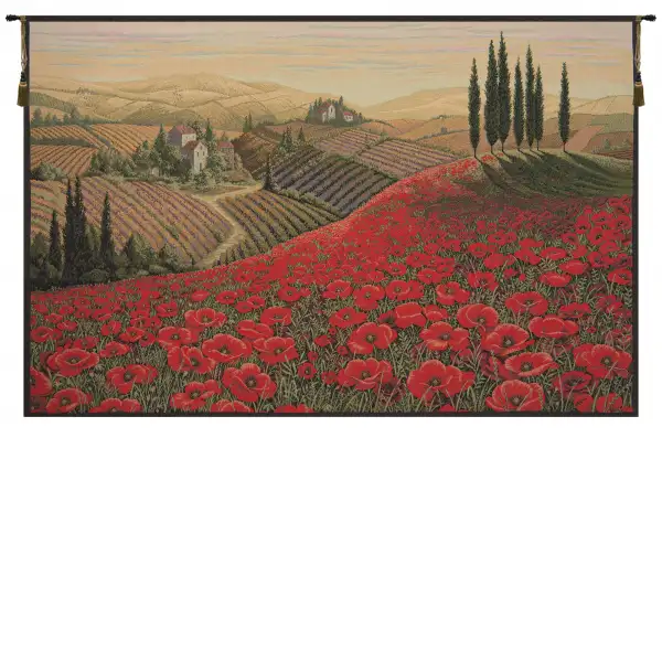 Tuscan Poppy Landscape Italian Wall Tapestry